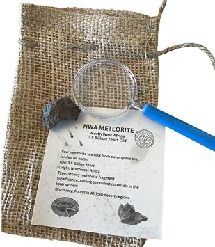 Genuine 3.5 Billion-Year-Old Space Rock Meteorite with Bonus Magnifier - Gift packaged! NWA Meteorite (Northwest Africa)