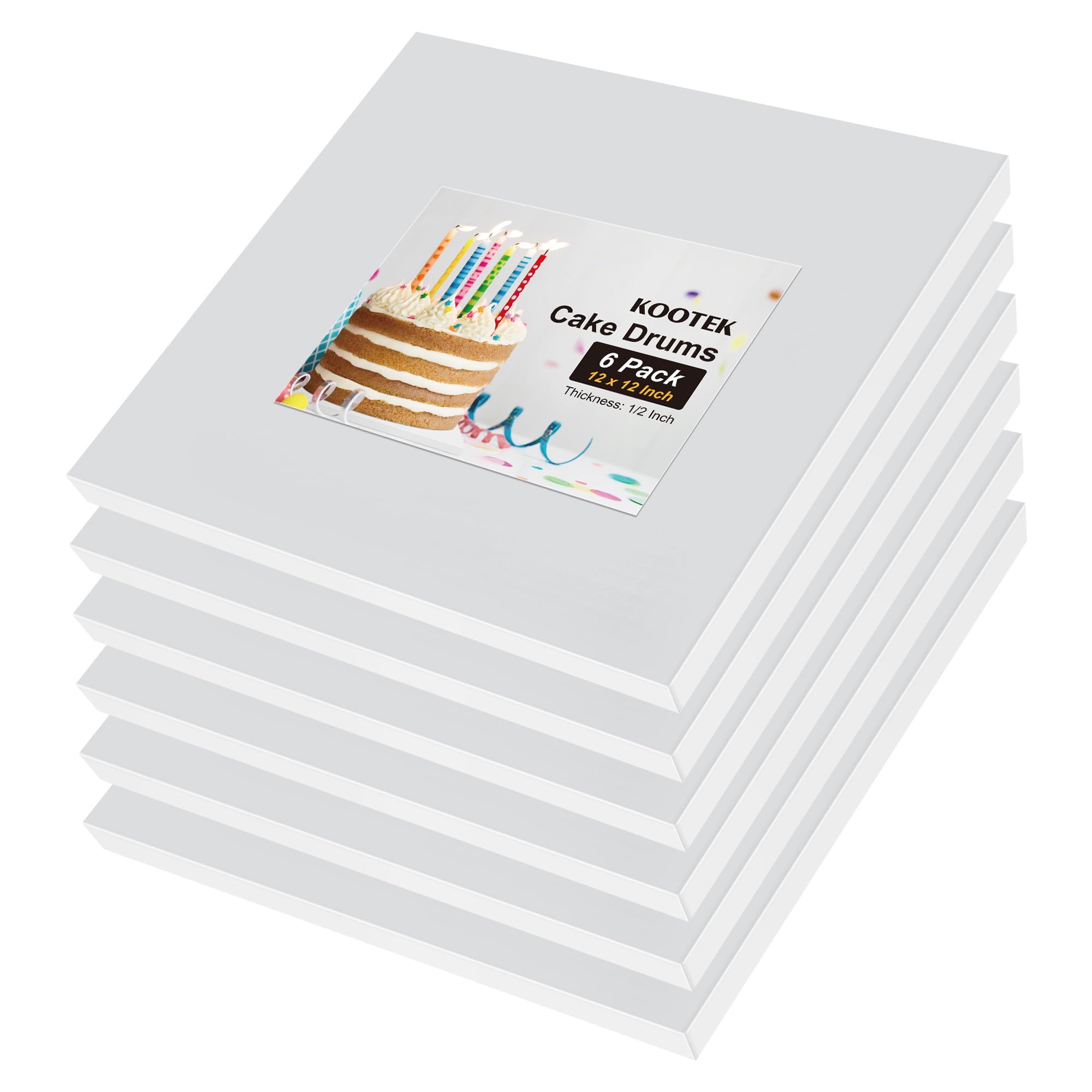 Kootek12 Inch Square Cake Drums, 1/2 Inch Thick Sturdy Boards with Fully Wrapped Edges, Heavy Duty Corrugated Cardboard Base for Decorating Baking Supplies, Base para Pastel, 6 Pack