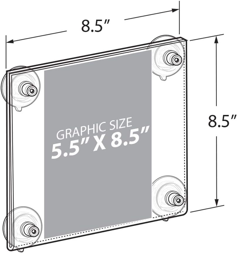 Azar Displays 106615-2pack 11" W by 8.5" H Acrylic Sign Holder with Suction Cups (Pack of 2) : Office Products