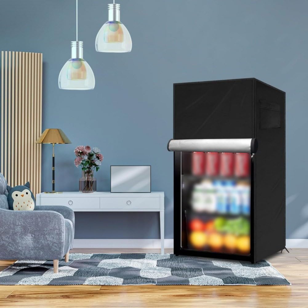 Housse de réfrigérateur Oxford 210D noire pour congélateurs verticaux et réfrigérateurs à boissons, protection extérieure étanche à la poussière avec poches latérales, cordon de serrage