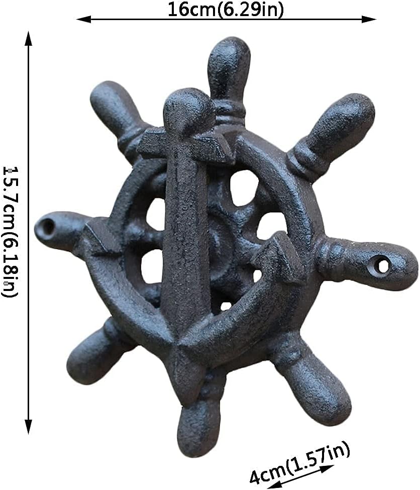 Iron Door Knockers Vintage Classic Cast Iron Door Rudder Home Wall Decoration Handle (Color: Black Size: 15.7 * 16 * 4cm) (Black 15.7 * 16 * 4cm)