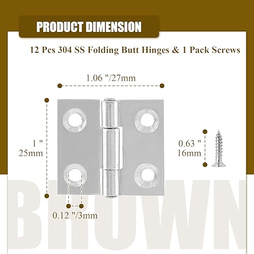 Miniatura 3 de 12 bisagras a tope de 1 pulgada, bisagras de gabinete de acero inoxidable, bisagras de puerta pequeñas para ventana, bisagras de caja plegables para