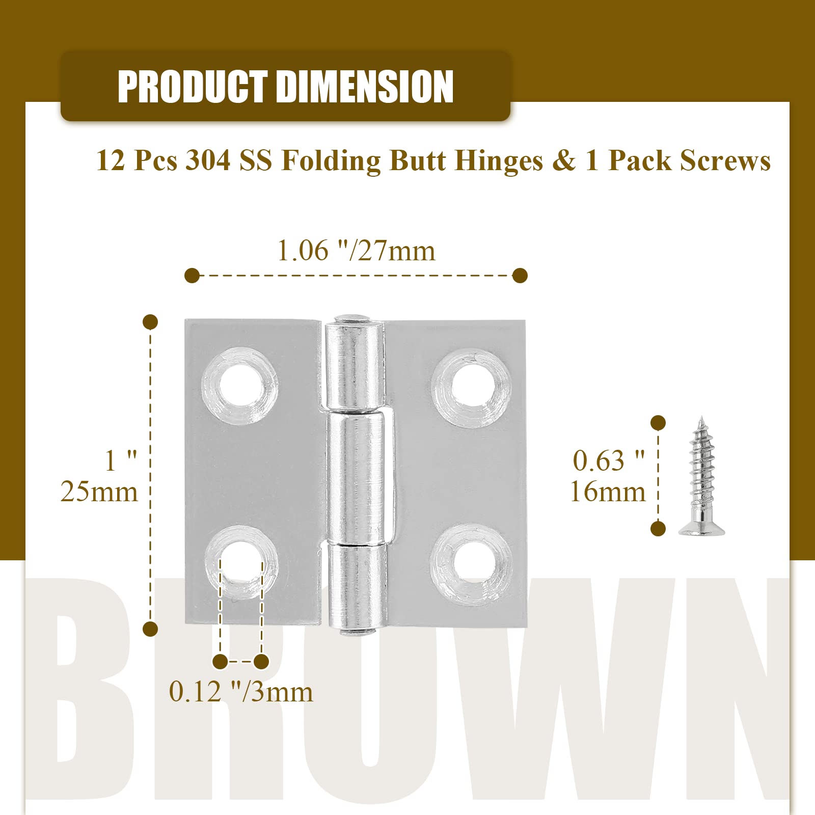 Snapklik.com : Suiwotin 12pcs 1 Inch Butt Hinges, Stainless Steel ...