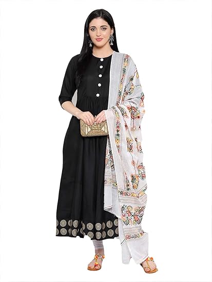 Women Slub Rayon Red Half Sleeve Designer Kurti with Dupatta