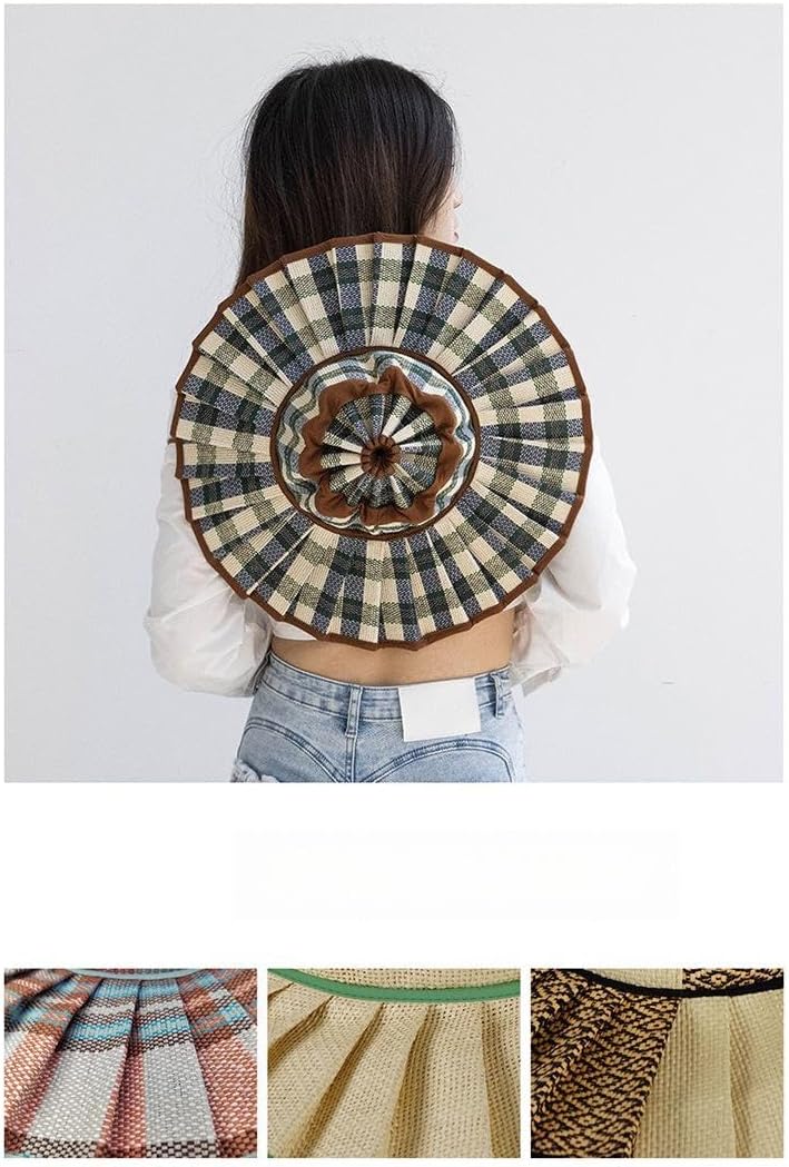 Women's Foldable Straw Sun Hat, Wide-Brimmed UV-Proof Foldable Beach Hat with Adjustable Drawstring