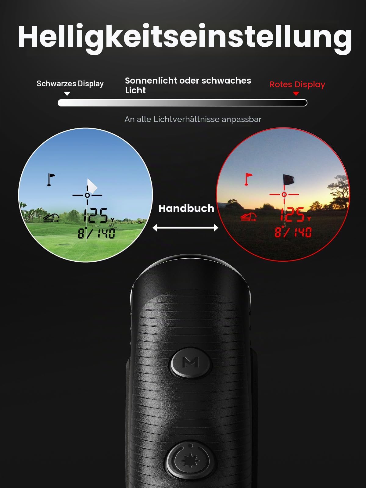 ACEGMET Golf-Entfernungsmesser mit Ball-to-Pin&Neigungsfunktion–1300 yd Laserdistanzmesser, Hybrid-Akkuaufladbar, 0,1s Flaggenverriegelung Vibration,7x Vergrößerung,Rot-Schwarz-Display, Magnetfunktion