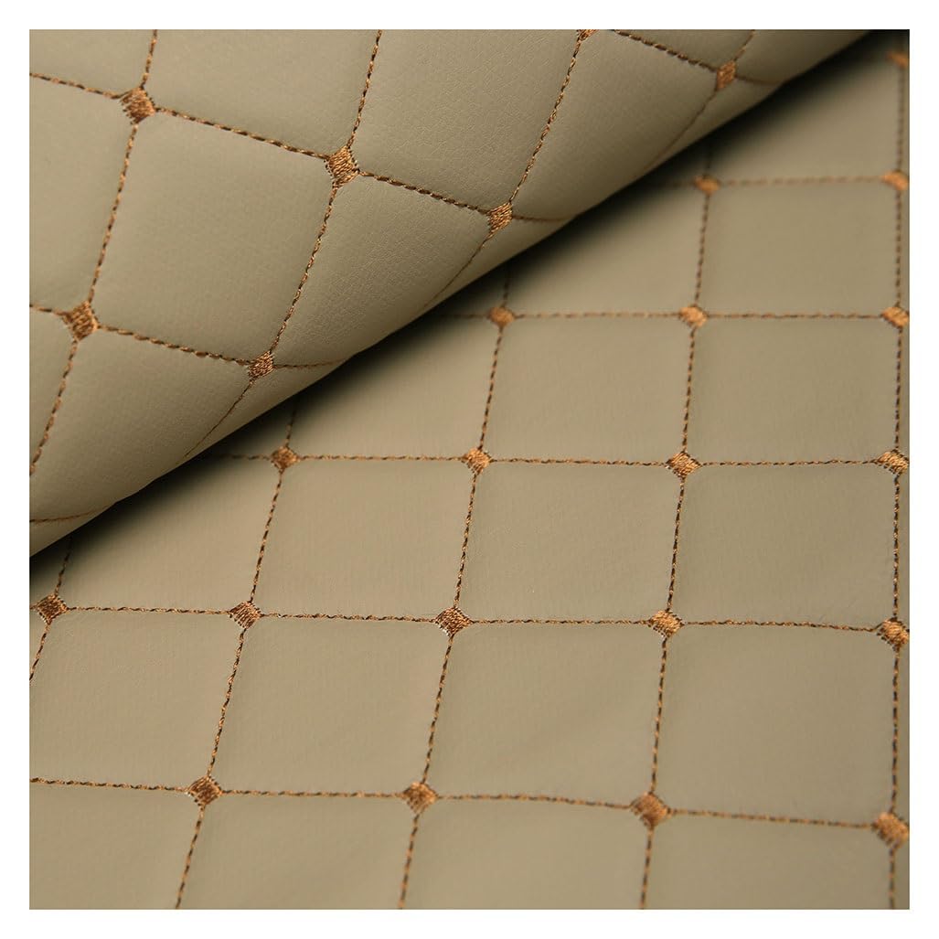 Faux Leather Quilted Diamond Fluted Car Seating Vehicle Upholstery，White Leatherette Fabric(Beige,1.4X2m)