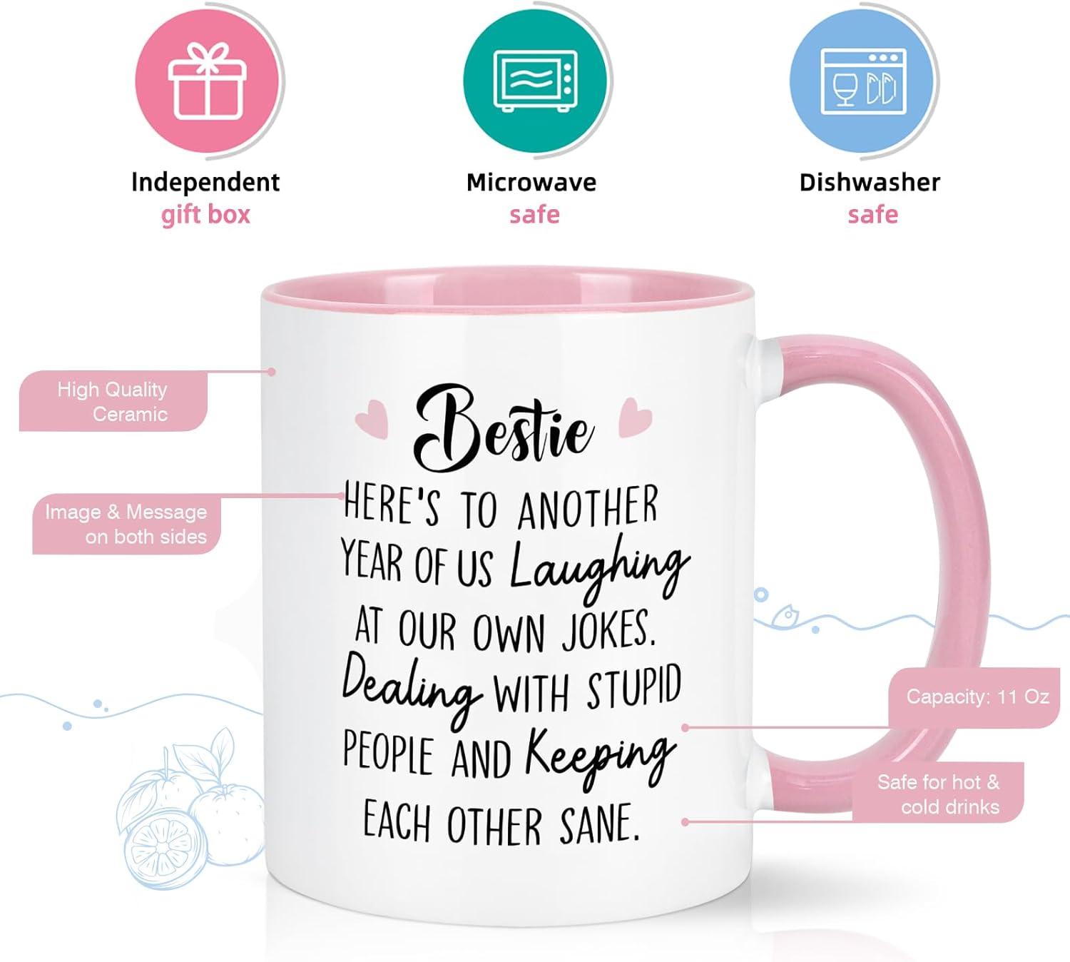 Maustic Friend Gifts for Women, Bestie Gifts for Women, Bestie Coffee Mug, Friendship Gifts for Women, Christmas Birthday Gifts for Friends Bestie, Gifts for Friends Female, 11Oz - Image 6