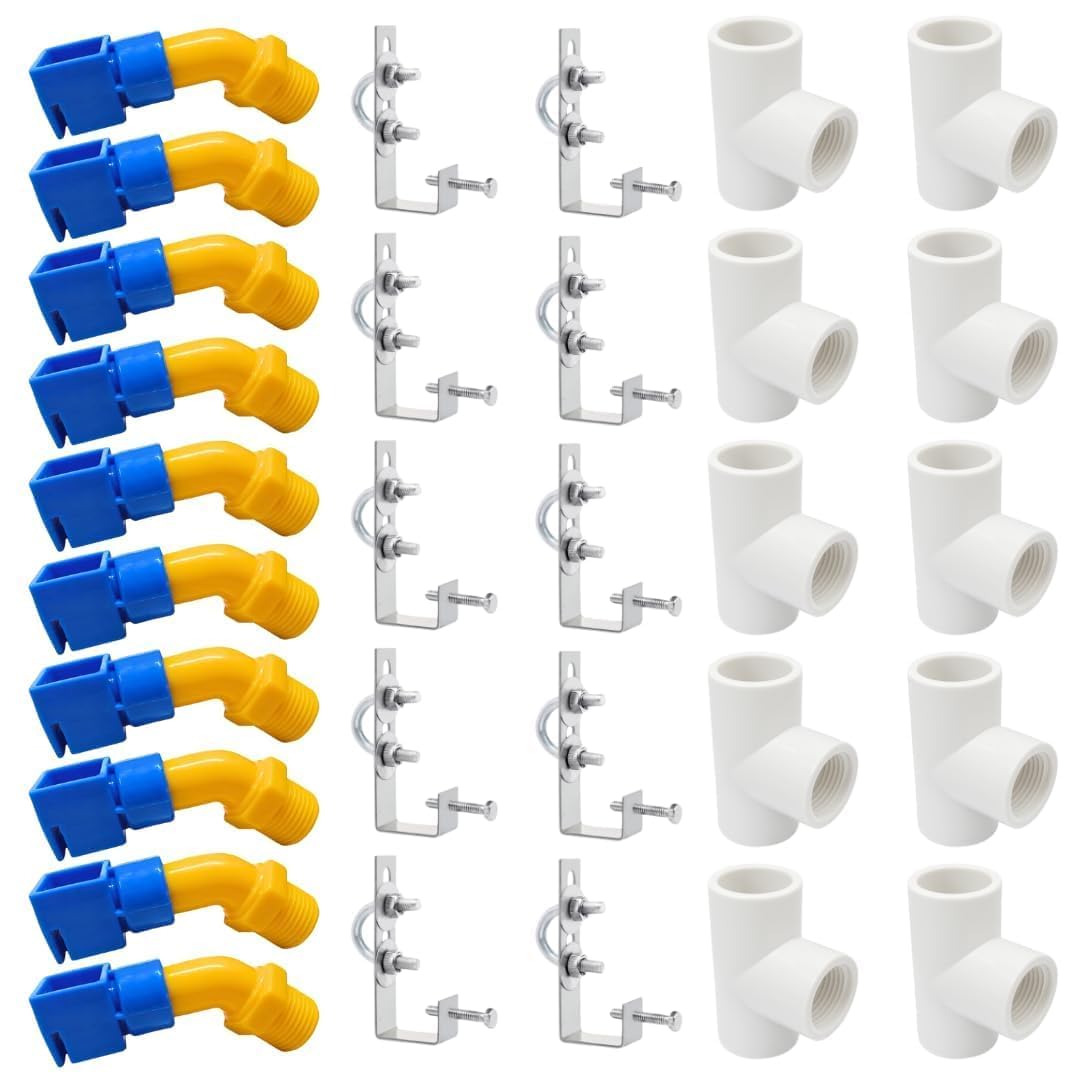 Solar Panel Cleaning Kit with Sprinkler System – Includes 10 Set (30 Pieces) with 1/2-Inch PVC Nozzles, Tee Connectors & L-Clamps for Rooftop & Ground Panels (Sprinkler)