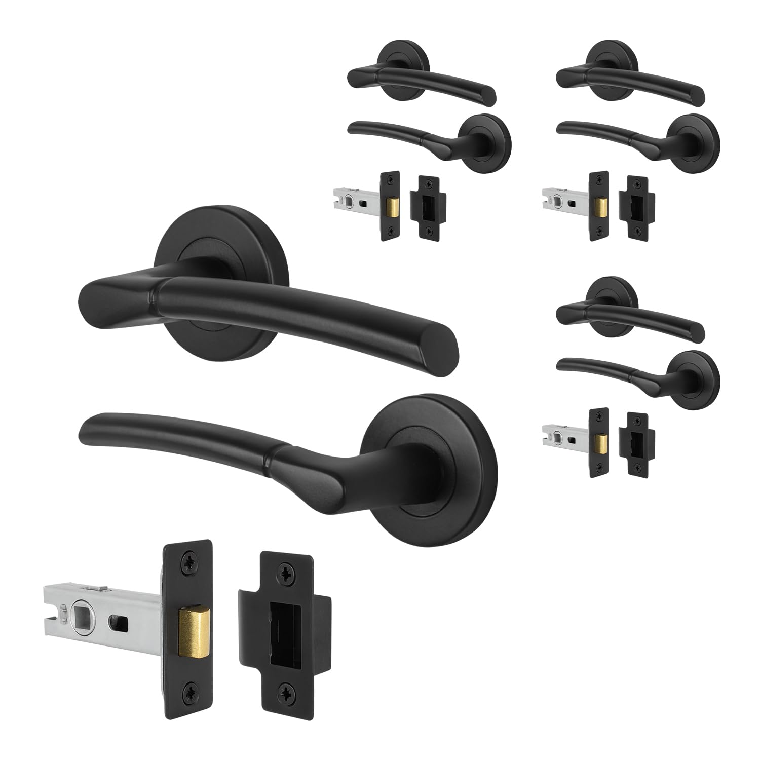 EAI Matt Black Door Handles with Latches, 4 Pack - Bova