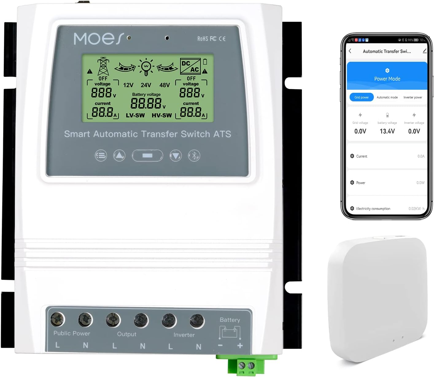 MOES Smart Automatic Transfer Switch for Off Grid Solar Wind System, Dual Power Controller 80A 8Kw Provides Automatic Power Switching Between Inverter and AC 110V, 220V, APP Remote Control with Hub