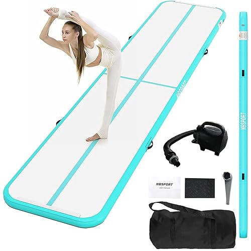 NBSPORT Inflatable Gymnastics Mat 10ft/13ft/16ft/20ft Air Tumble Track 4/8 inches Thickness Tumbling Mat with Electric Air Pump for Home/Training/Cheerleading/Yoga