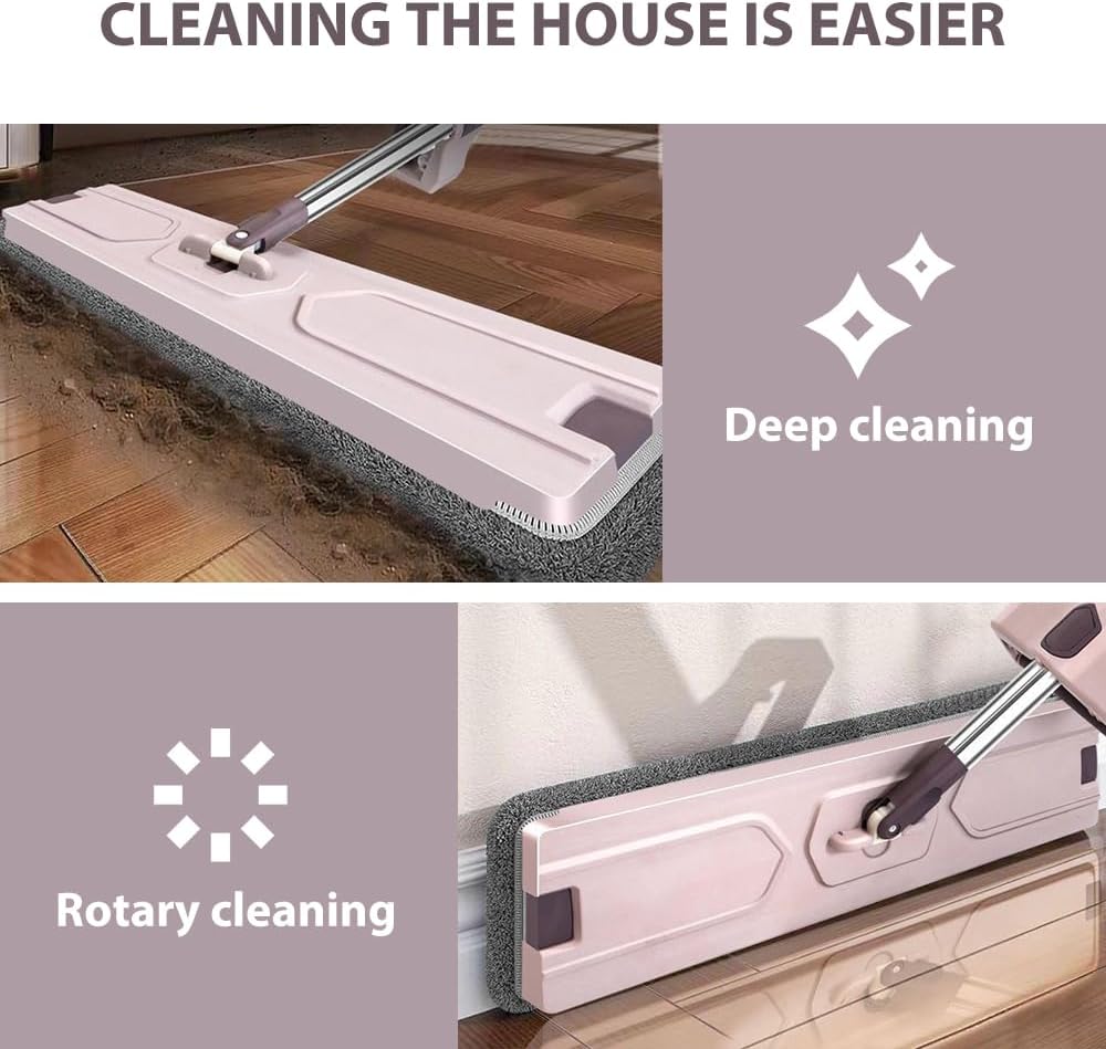 Lazy Person's Self-Washing Flat Mop, 360° Rotatable Adjustable Cleaning Mop Hands-Free Flat Floor Mops Wet and Dry, Self Wringing Microfiber Mops for Floor Cleaning (with 4 Cloth, 33*11CM)