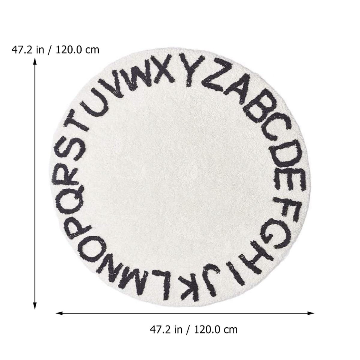 Tapis Rond Garçon et Filles Antidérapant 120 Cm Tapis de Sol Blanc 26 Lettres Anglaises pour Chambre Bébé Salon et Aire de Jeu Éducative