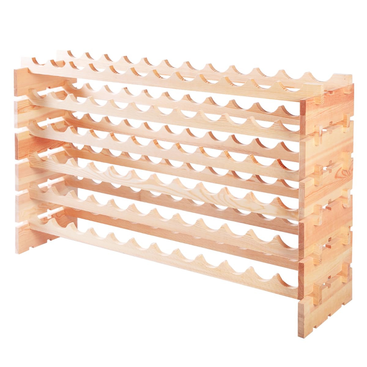 KOMFOTTEU Botellero de Madera para 72 Botellas, Estantería de Vino Apilable de 6 Niveles, Soporte para Botellas de Pie, Armario para Vino con Carga 90 kg, para Bar, Bodega, 119 x 29 x 71,5 cm