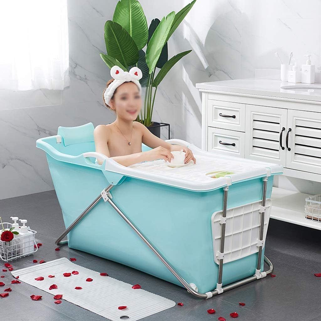 YXYH Grande Bañera Plegable Simple, Azul Adulto Cubo De Baño Más Engrosada Ergonomía Baño Hecho A Mano Barril con Tapa Moderno