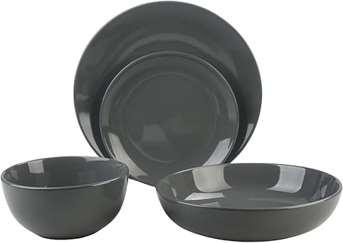 Miniatura 6 de Juego de vajilla de cerámica Coupé de 12 piezas con cuenco, servicio para 4, gris oscuro