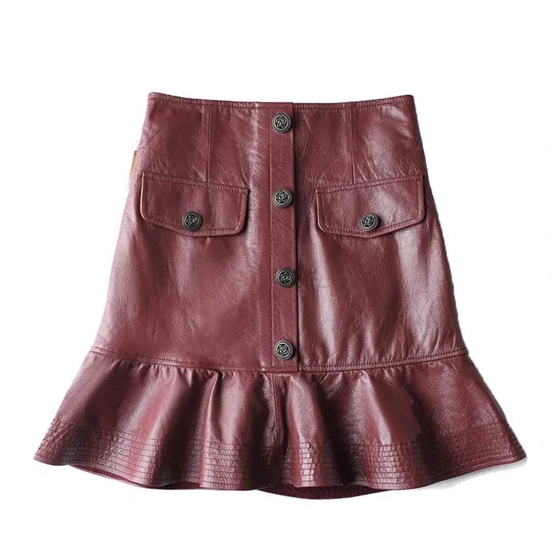 Damen-Minirock aus Leder, Schaffell, Lotusblatt, schwingend, sexy, kurzer Wickelrock