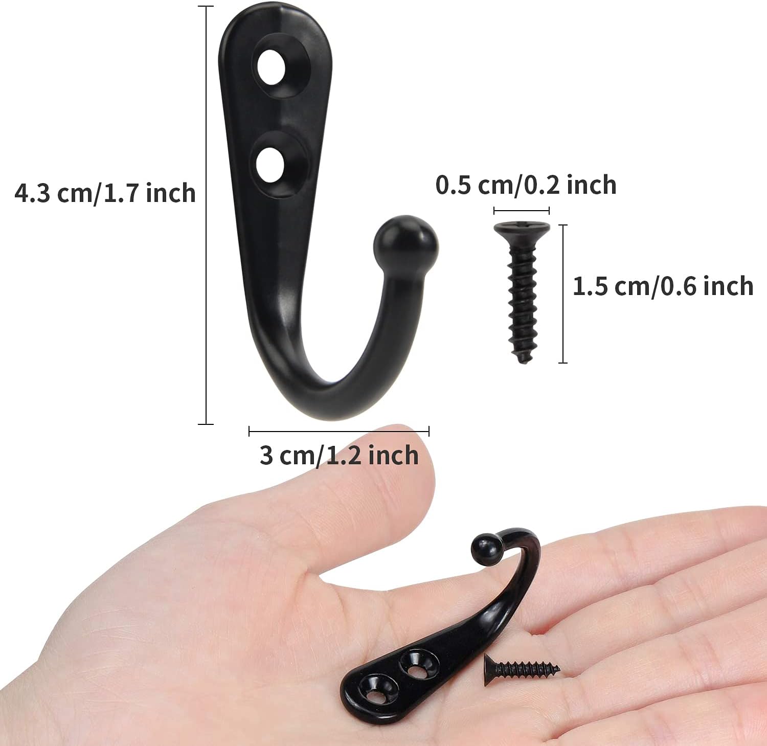 POZEAN 40 Pack Wall Hooks, Towel Hooks Coat Hooks with 80pcs Screws, Black Wall Hooks for Hanging Coat Scarf, Bag, Towel, Key, Cap, Cup, Hat and More