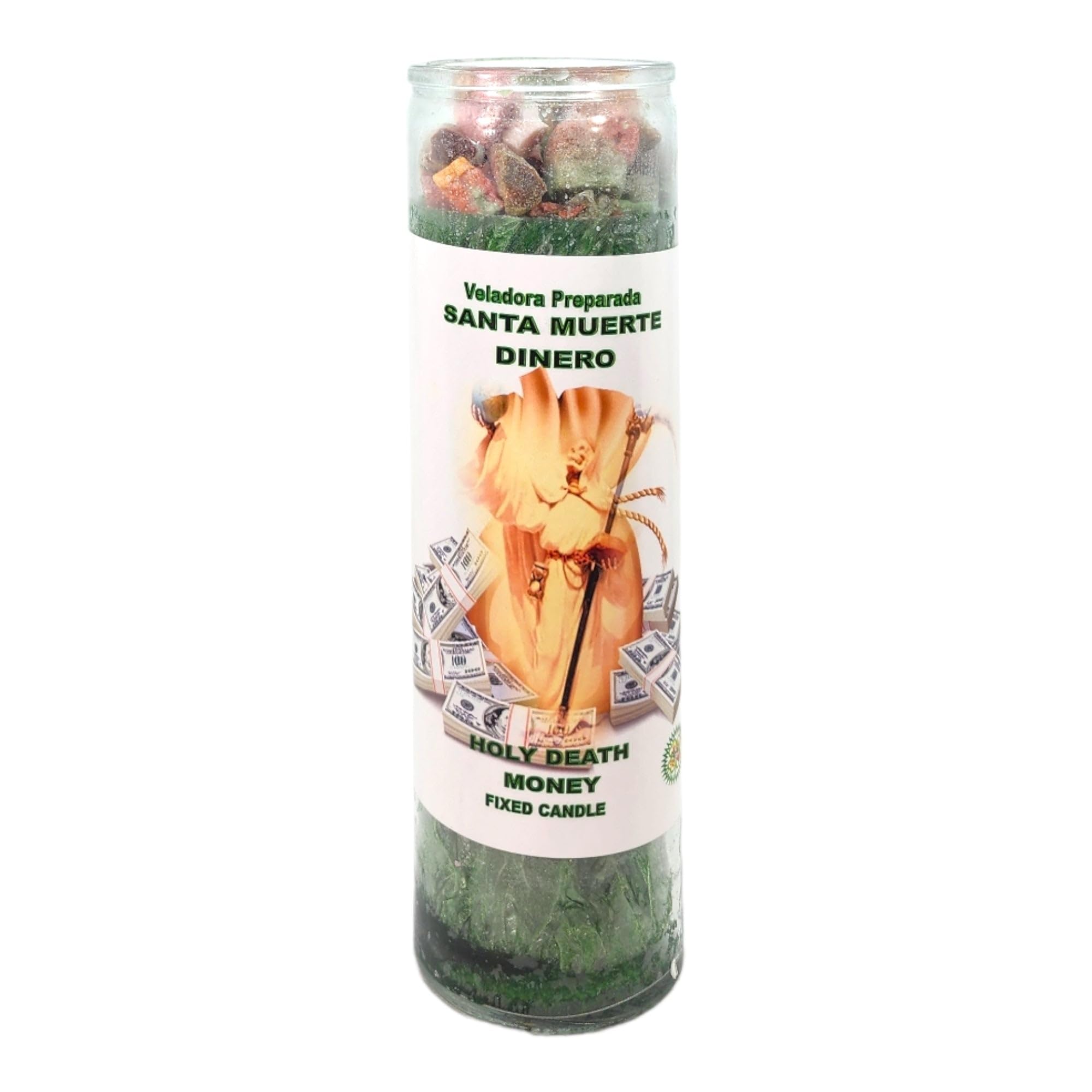 HOLY Death Money-Palm Wax Spiritual Intention Spell Candle-[Green] | Vela CASA ESOTERICA PERFUMADA- (Santa Muerte Dinero)