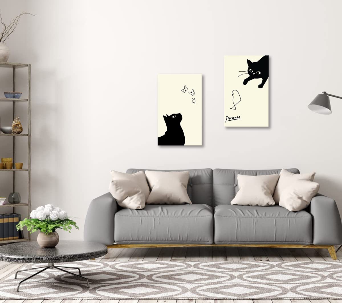 Amazon.co.jp: 2枚 ピカソ アートパネル 猫 絵画 壁飾り 開運 額付き
