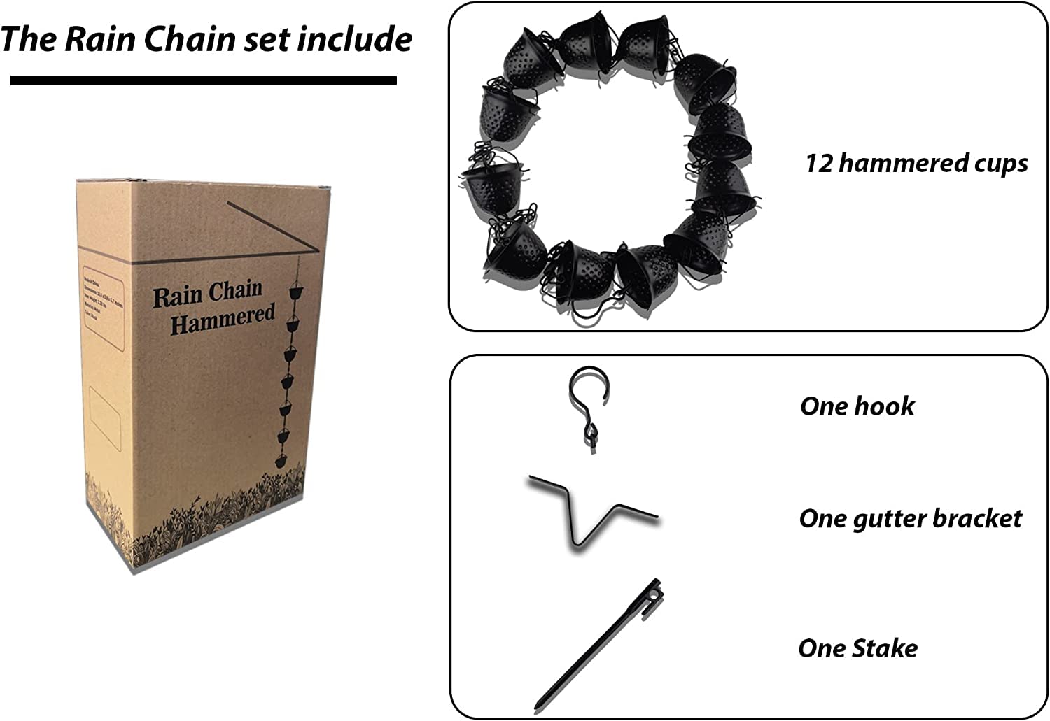 Amazon.co.jp: 夢の行 レインチェーン たたくの桶 12個 ブラック 260cm