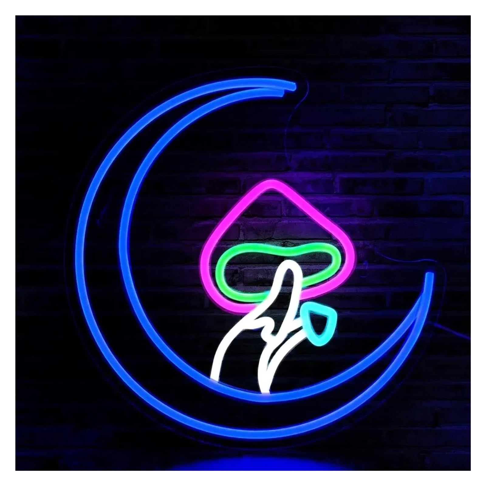 Lemst One Color Signs Lamp Mushroom Moon Neon Sign Light Dimmable Usb Powered For Bedroom Children's Room Man Cave Bar Store Club Bistro Wall Decor 33Cmx33cm