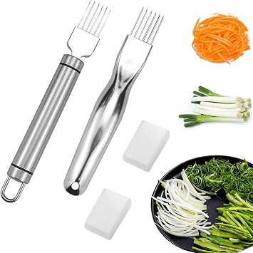 2 PCS Scallion Cutter Kitchen Scallion Cutters Shred Knife with Stainless Steel Scallions Cutter Vegetable Garlic Cutteres Food Speedy Chopper for Kitchen Cutting Vegetable Onion Garlic Cutteres Tool