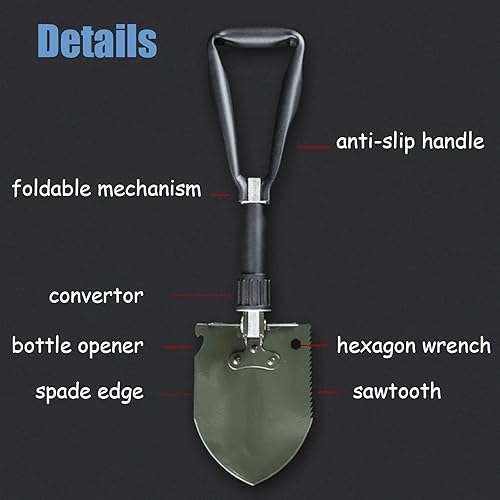 Miniatura 11 de Pala de camping plegable Pala multifunción para mochilero de acero para acampar al aire libre supervivencia jardín (CL502-23.6 in)