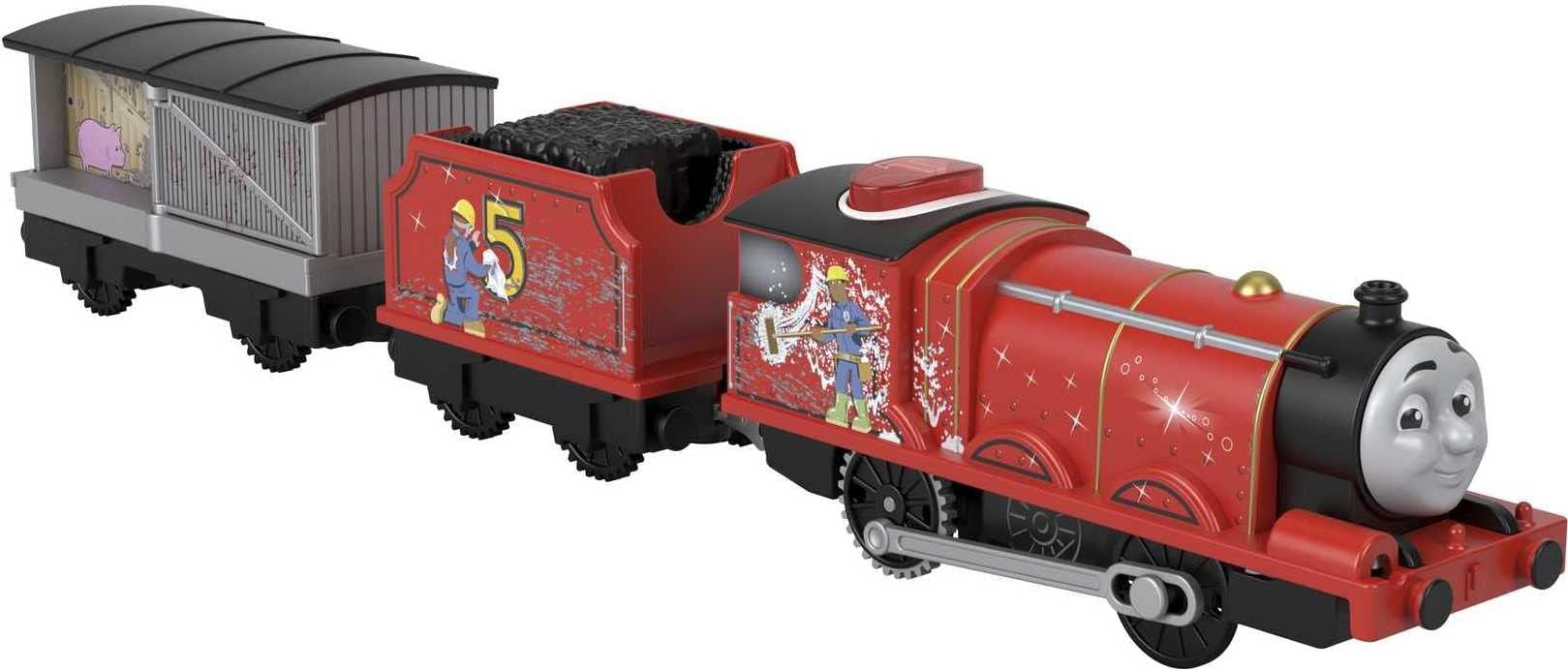 Thomas & Friends Motorized Toy Train Talking James Engine with Sounds Phrases & Coal Car for Preschool Pretend Play Kids Ages 3+ Years