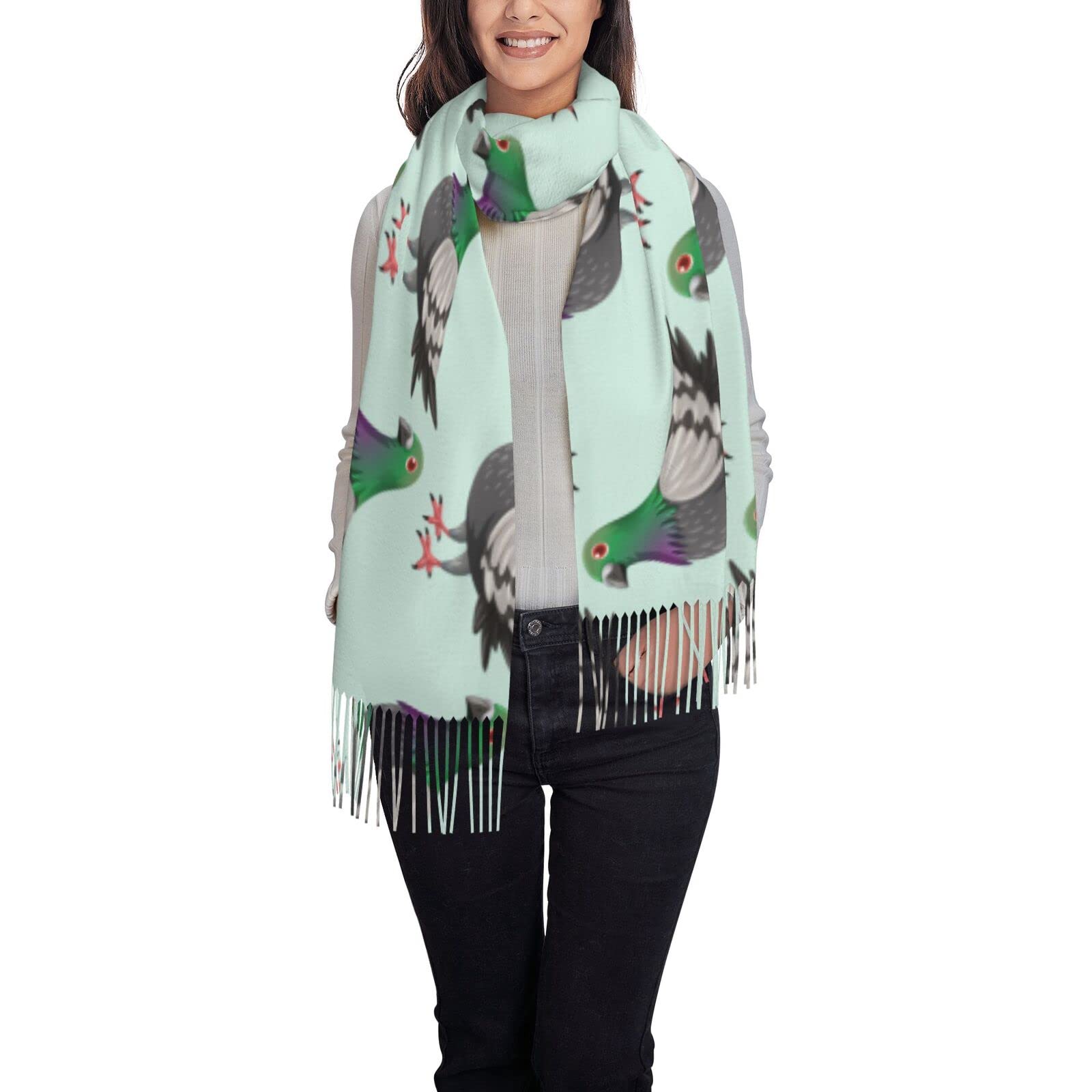 Aseelo Unisex Cartoon Pigeon Women Scarves Winter Long Soft Warm Wraps Wool Tassel Shawl Stole Scarf Ladies