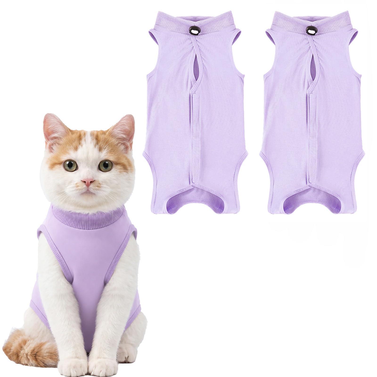 2 Pack Cat Recovery Suit, Breathable Cat Onesie Post Surgery with Adjustable Back Velcro, Anti-Licking Wound Protection Surgical Vest for Spay Female Cats, Kittens & Skin Disease Care (2 Purple, M)