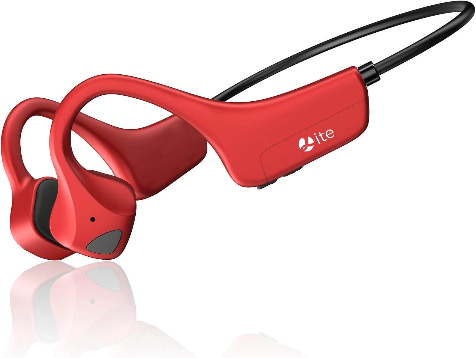 Bone Conduction Headphones, Bluetooth Wireless Running Headphone, Open Ear Earphone with Mic, Sweat Resistant Sport Headset for Running, Gym, Cycling, Walking, Workout, Hiking, Listening (Red)