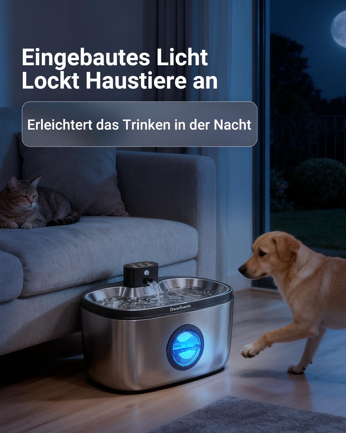 Trinkbrunnen für Hunde,Katzen Trinkbrunnen,Trinkbrunnen für Katze Kabellos | Edelstahl, 5L, Kabellos, 4000mAh Akku, Drei Betriebsmodi, Abnehmbare Wasserpumpe, 2 Filters, Leise
