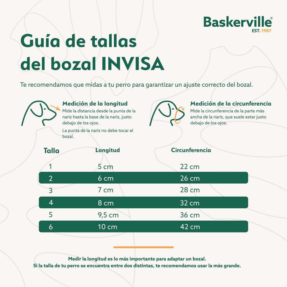 BOZAL BASKERVILLE INVISA - Diseño respetuoso patentado y seguro. Permite jadear y beber, ajustable y acolchado, adiestramiento para perros pequeños, impide morder y hurgar comida (Talla 1)