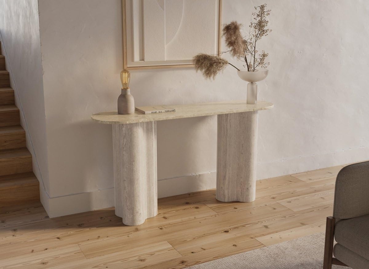 DecoInParis Console en marbre Composite Beige Pieds Forme Organique VANINA