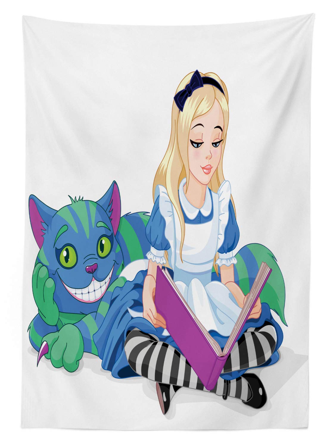 Tovaglia Rettangolare ABAKUHAUS Alice Nel Paese Delle Meraviglie – 140x200 Cm, Poliestere, Impermeabile, Nero/Bianco