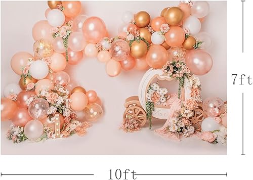 Miniatura 8 de MEHOFOND Globo rosa y dorado de 8 x 6 pies para niña de primer cumpleaños, decoración de fiesta de primer cumpleaños, fotografía floral, carro,