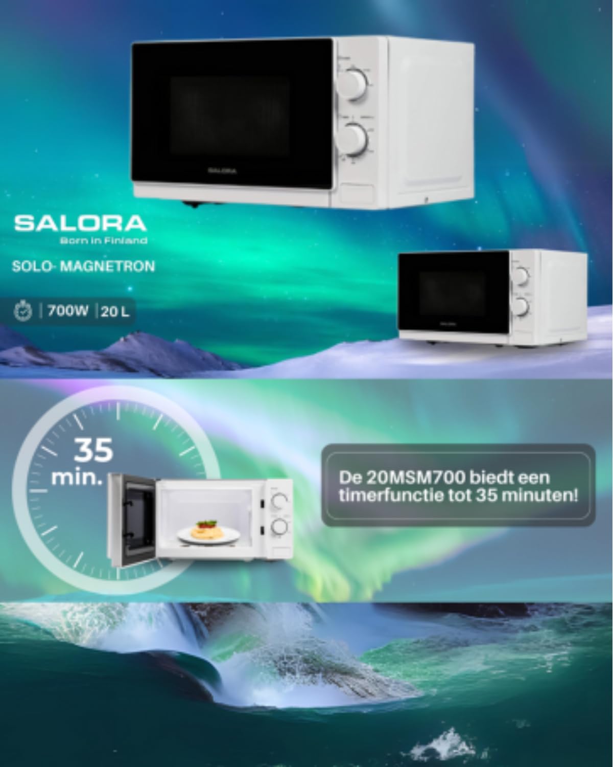 SALORA 20MSM700 Forno Microonde Offerta 20 Litri, 700W - Bianco | Cottura, Riscaldamento e Scongelamento Rapido | Micronde Timer 35 Min, Funzione Peso/Tempo | Per Uso Quotidiano in Casa/Camper