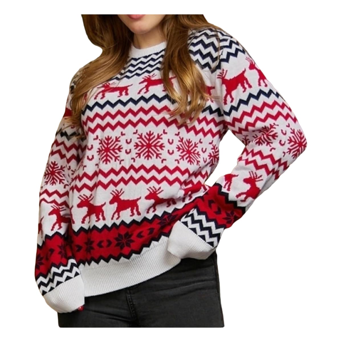 Damen Pullover Gestrickte Winter-weihnachtswollpullover Für Männer, Frauen Und Kinder-weißer Weihnachtspullover (damenstil)-2t