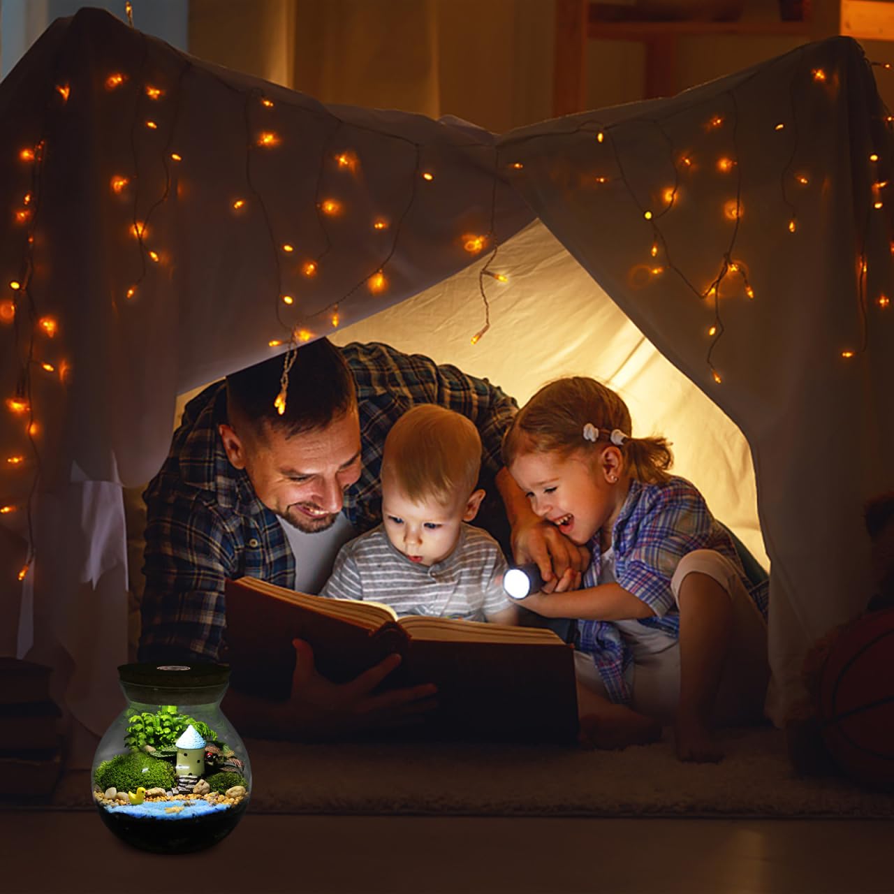 Minkissy Flaschengarten Glas mit LED Pflanzglas mit Deckel aus Borosilikatglas Deko Glas Terrarium Mini Aquarium Vivarium für Pflanzen DIY