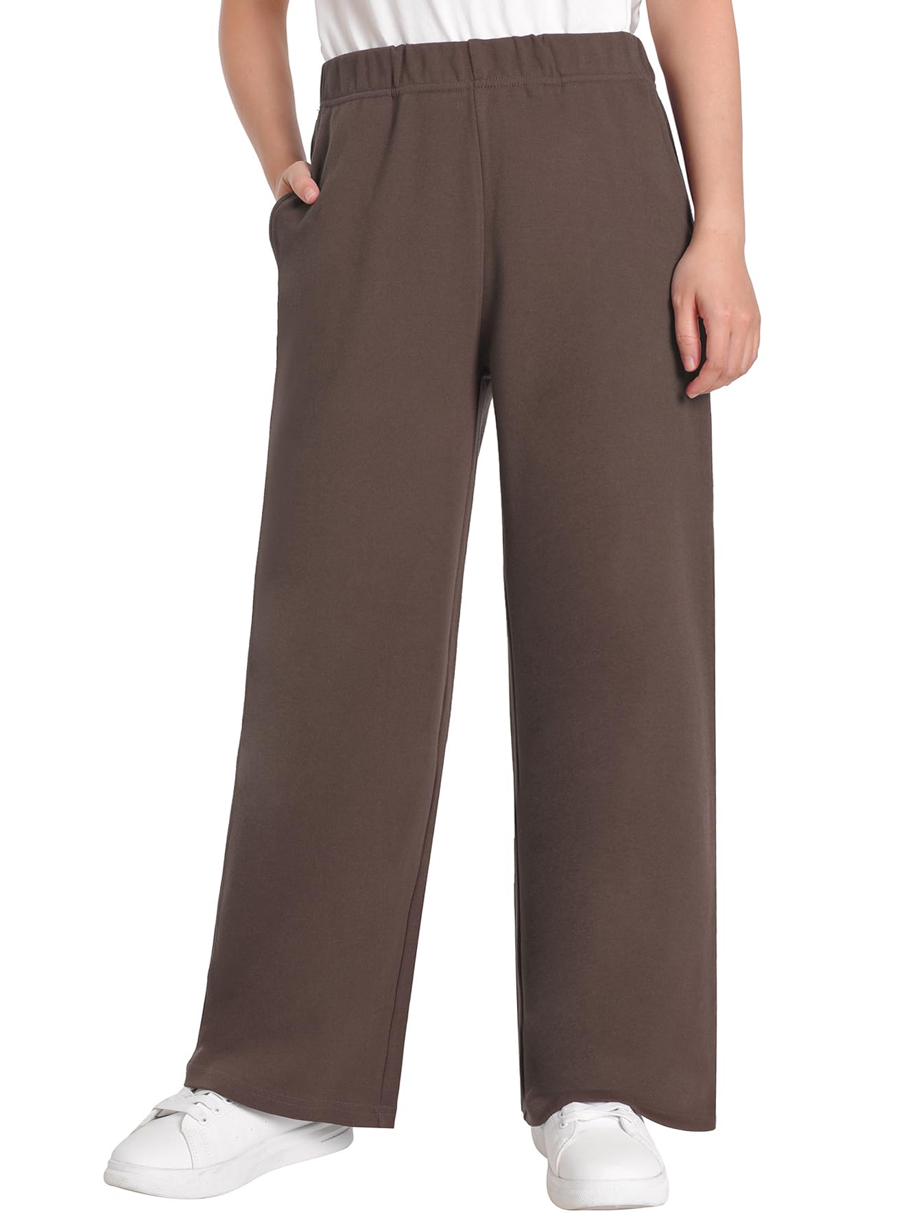 Weintee Womens Petite Wide Leg Knit Pants with Pockets