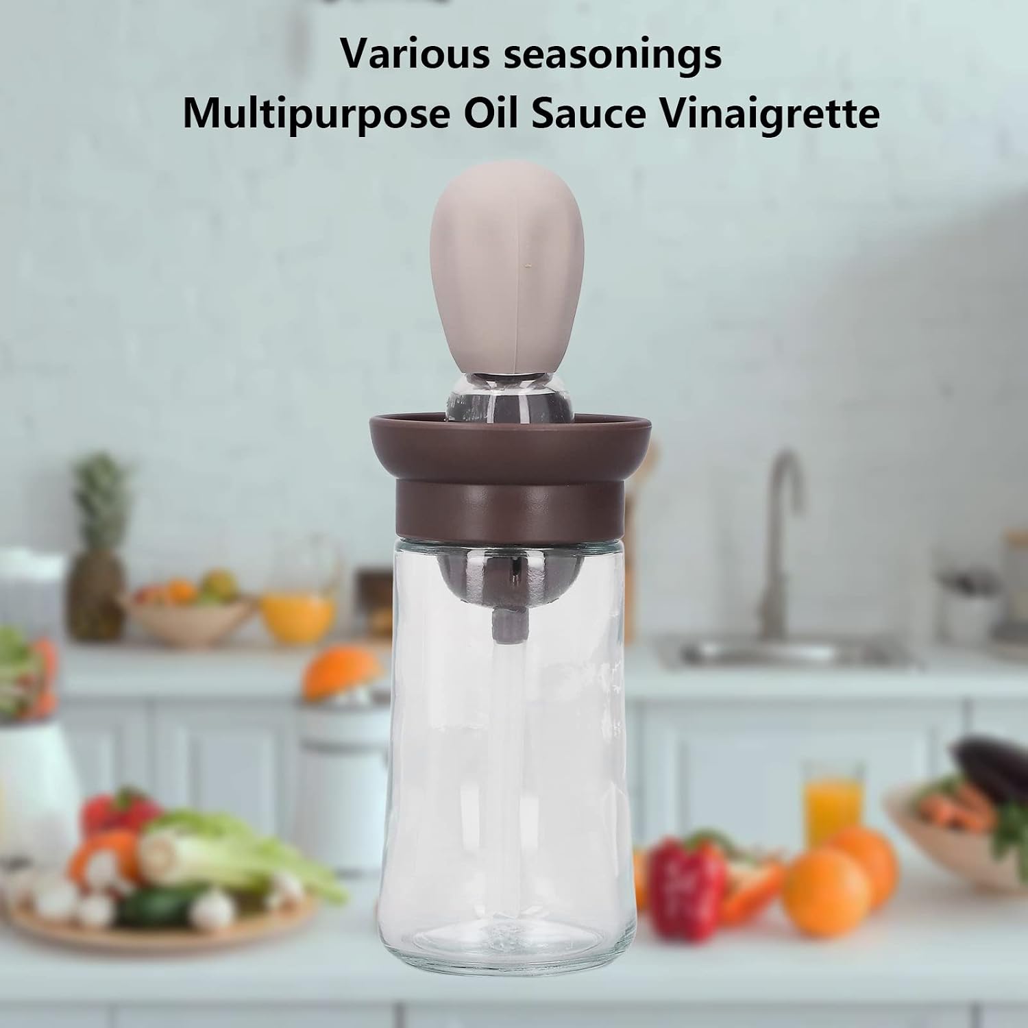 Srliya 2pcs Oil Container with Silicone Brush Oil Dispenser Bottle for Kitchen Grilling Baking Cooking (Coffee Color)