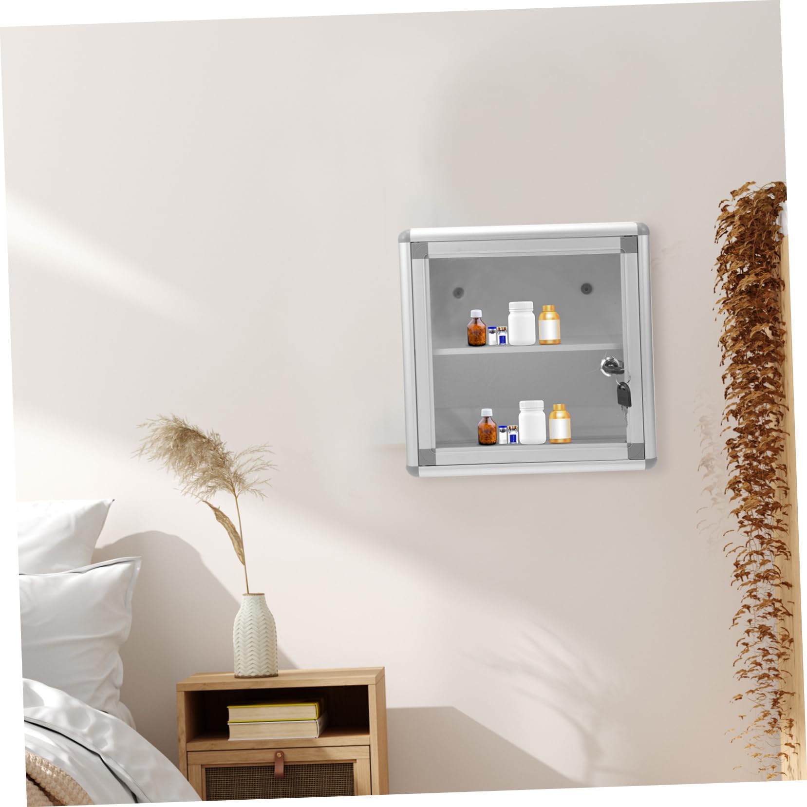 Botiquín de Primeros Auxilios Llave de Aleación de Aluminio, Pared | Plata, Almacenamiento Multifuncional, para Medicina y Objetos de Valor, Uso en Coche y Camping