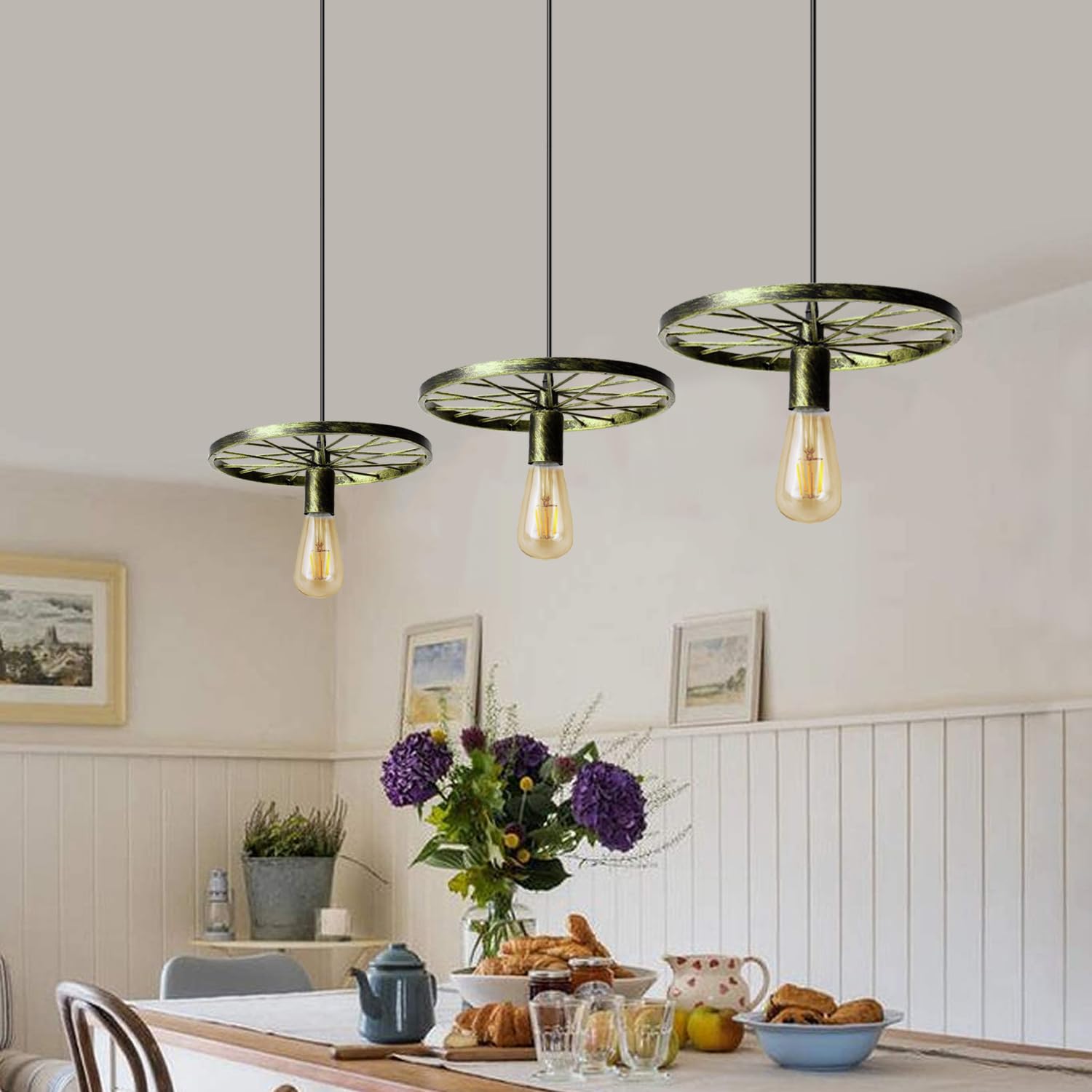 LEDSone Lampada da soffitto a 3 vie, stile vintage, rustico, in metallo, stile industriale, lampada da soffitto in argento spazzolato, attacco E27 con piastra da soffitto da 50 cm [classe energetica