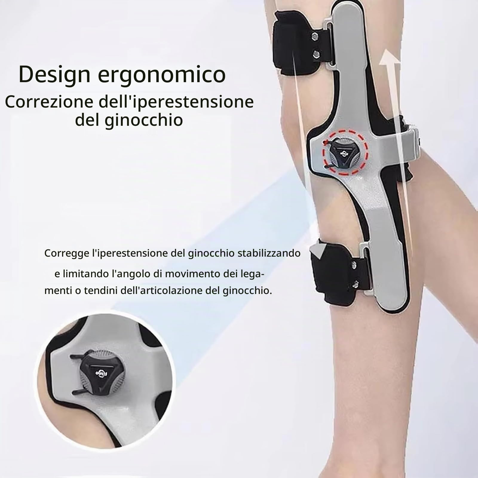 Tutore per iperestensione del ginocchio, ortesi regolabile con design anti-rotazione per alleviare l'osteoartrite