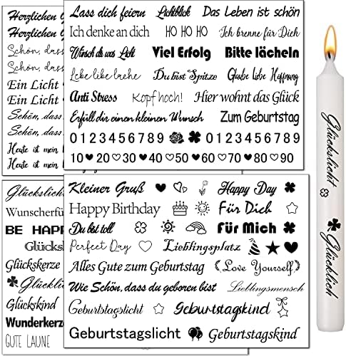 6 Bögen Kerzen-Tattoofolie Weihnachten - 80 Sprüche & 60 Motive, DIY Dekoration Für Kerzen