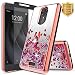 T-Mobile REVVL Plus Case with [Full Coverage Tempered Glass Screen Protector], NageBee Quicksand Liquid Floating Glitter Flowing Sparkle Bling Clear Case For REVVL Plus 3701A (6 inch) - Rose Gold