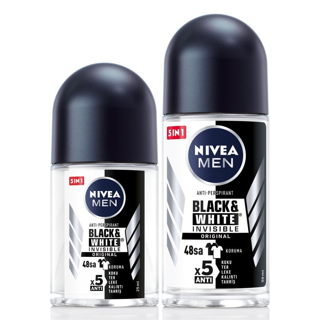 NIVEA MEN Erkek Roll-on Deodorant Black&White 50ml ve Mini Roll-on Black&White 25ml