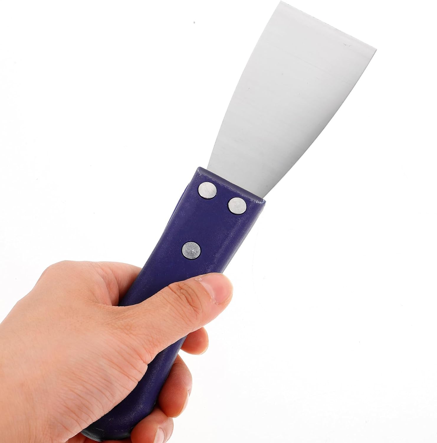 4pcs Stainless Steel Putty Knife Set with Blue Handles, Multi-size Wall Decal and Paint Scraper Tools for Drywall, Spackle, and Cleaning